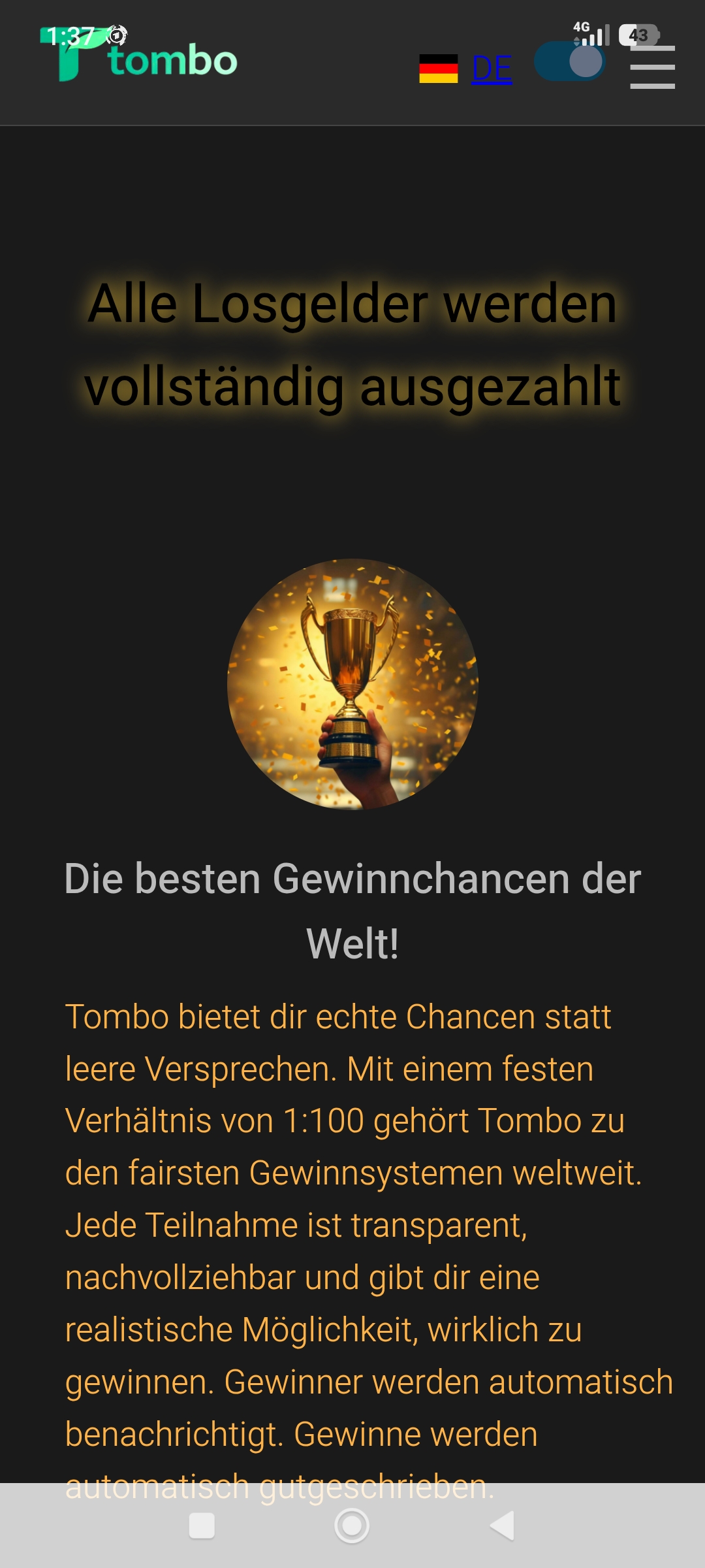 App Screenshot – Gewinnchancen